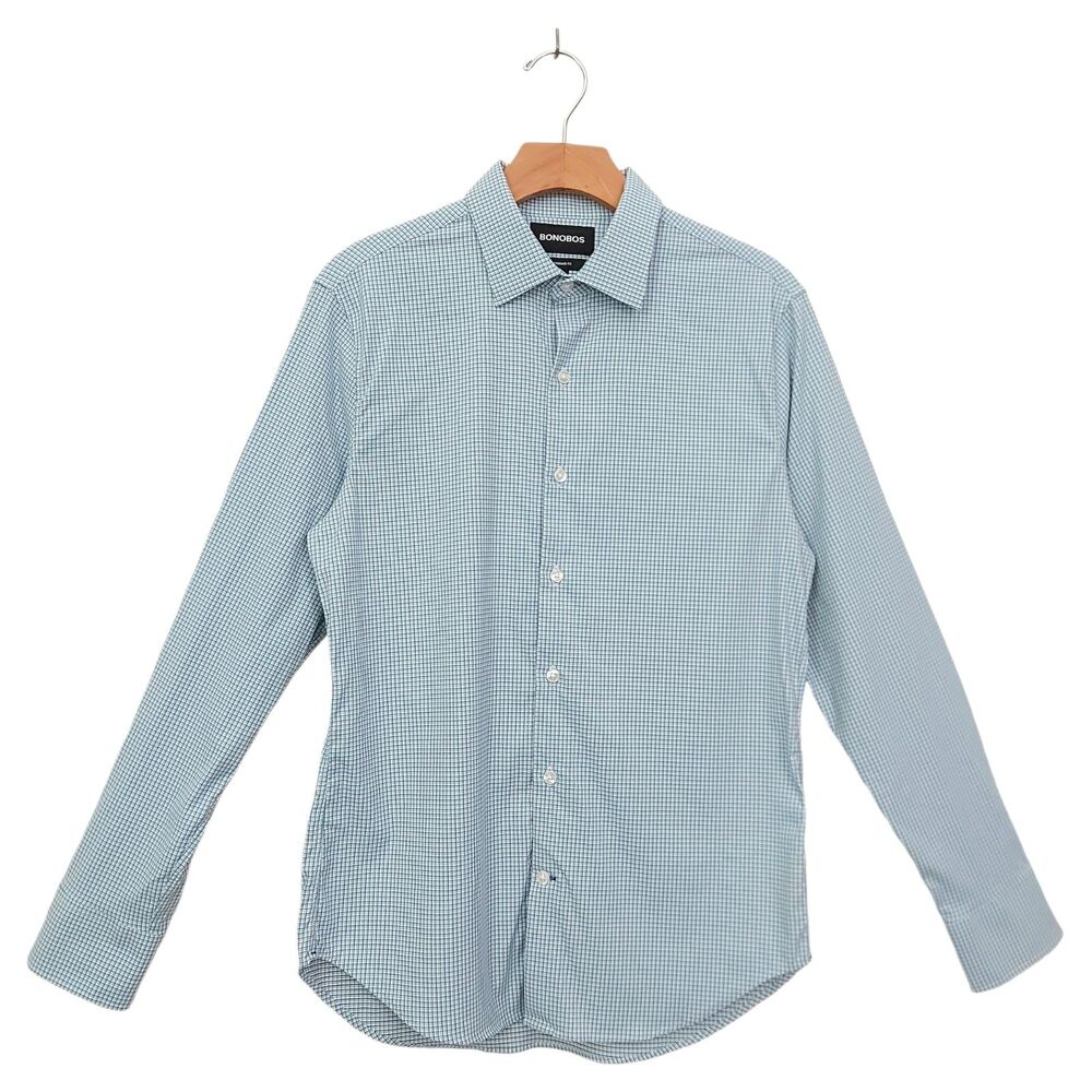 Bonobos Shirt Men’s Small Blue Check Standard Fit Casual Office Classic Preppy